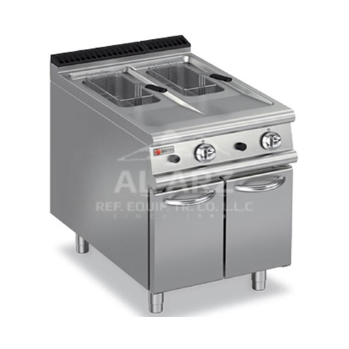 Gas Double Well Deep Fat Fryer 2 Baskets With Lids